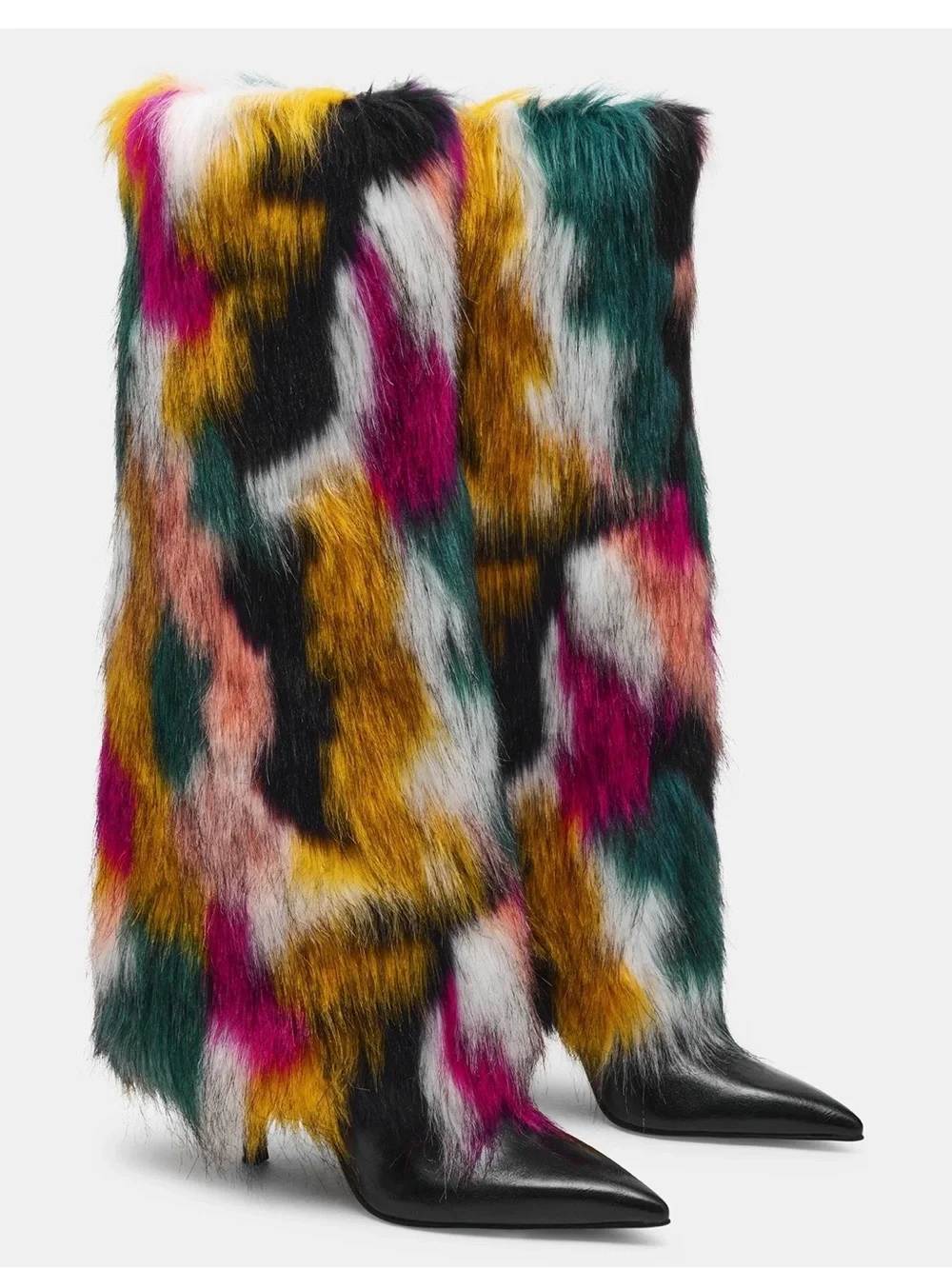 Steve Madden Multicolor Faux Fur Over-the-Knee Boots in Teal, Magenta & Mustard